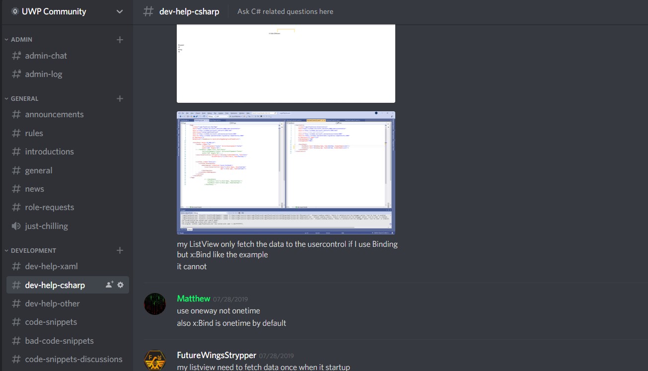 Screenshot of Discord chat
